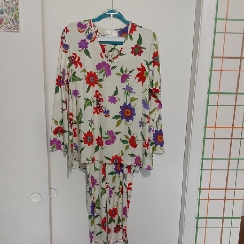 Natori Red & Purple  Cozy Knit Pajama Sets with Elegant Floral Design
